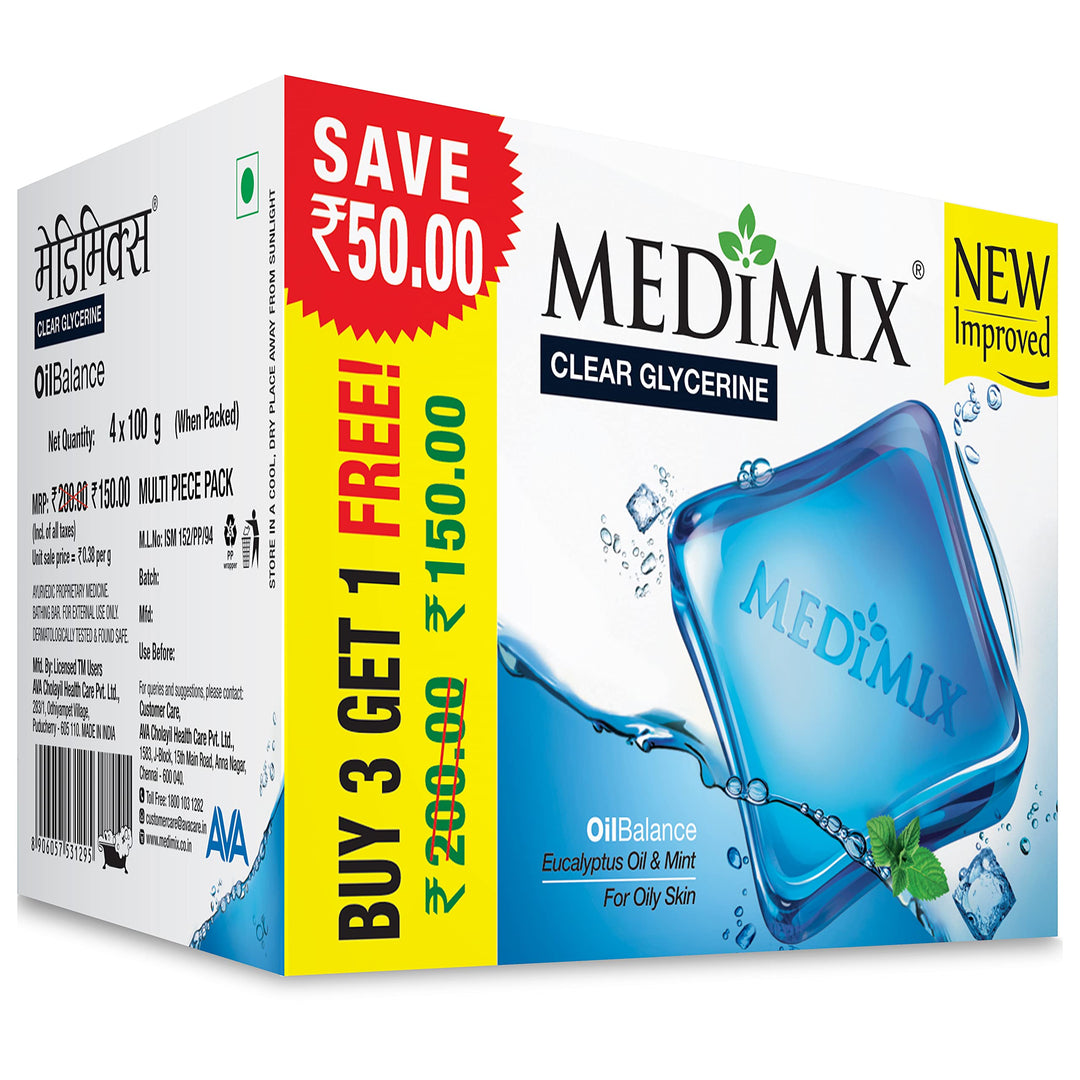 medimix clear glycerine oil balance soap 100g x 4